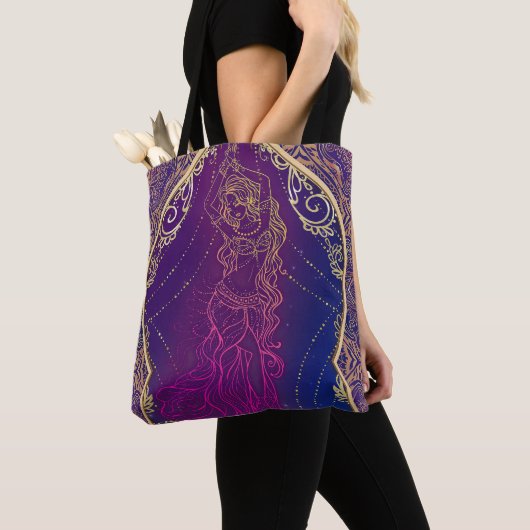 Tote Bag Violet & Or Marocain du ventre Arabe Danser Glam (De près)