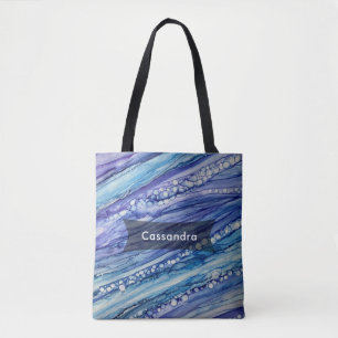 Tote Bag Violet, Turquoise et bleu Abstrait Liquide Art