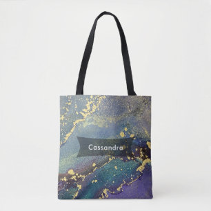 Tote Bag Violet, Turquoise et or Abstrait Liquid Art