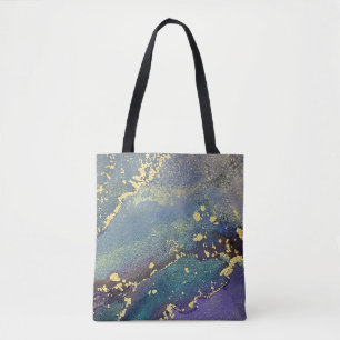 Tote Bag Violet, Turquoise et or Abstrait Liquid Art