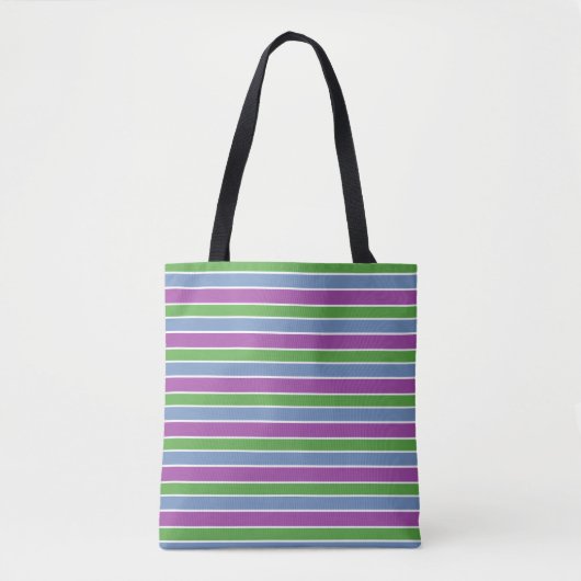 Tote Bag Violet Vert Bleu Rayé (Devant)