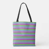 Tote Bag Violet Vert Bleu Rayé (Dos)