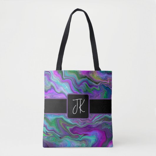 Tote Bag Violet, vert et bleu Fluid Art Abstrait (Devant)