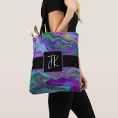 Tote Bag Violet, vert et bleu Fluid Art Abstrait (De près)
