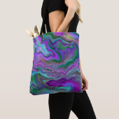 Tote Bag Violet, vert et bleu Fluid Art Abstrait (De près)