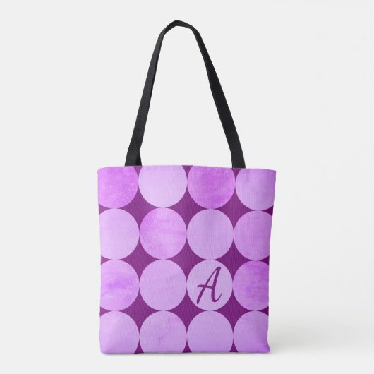 Tote Bag Violet, Violet Magenta et Cercles roses Monogramme (Dos)