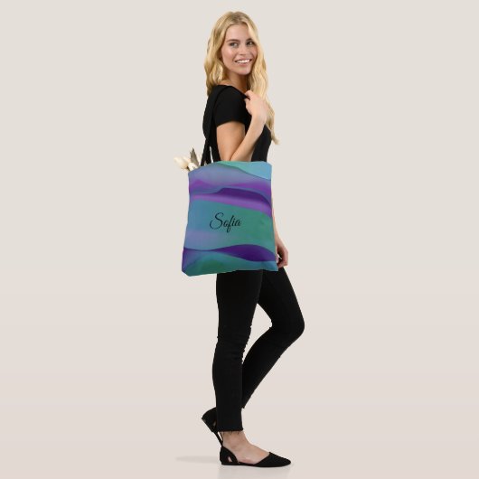 Tote Bag Violet violet violet à vague simple avec nom (Sur le modèle)