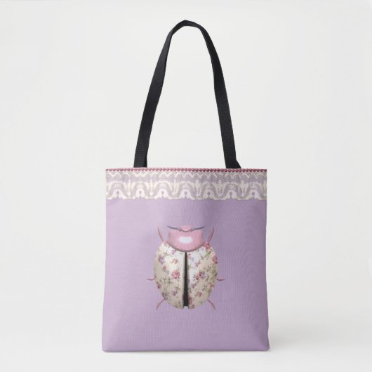 Tote Bag Violette de Ladybug et Rose mignon floral (Devant)