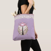 Tote Bag Violette de Ladybug et Rose mignon floral (De près)