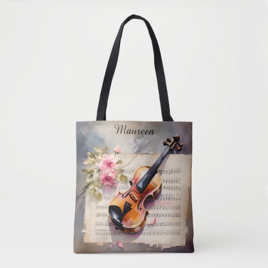 Tote Bag Violin Sheet Music and Flower (Devant)