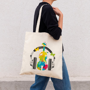 Tote Bag Violon Abstrait avec casque et musique
