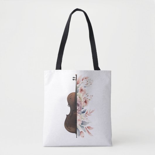 Tote Bag Violon aux fleurs. (Devant)