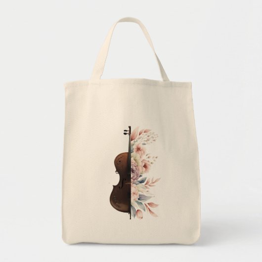 Tote Bag Violon aux fleurs. (Devant)