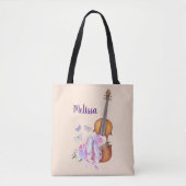 Tote Bag Violon, Chaussures de Ballet, Fleurs et Papillons (Devant)