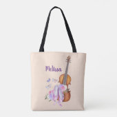 Tote Bag Violon, Chaussures de Ballet, Fleurs et Papillons (Dos)