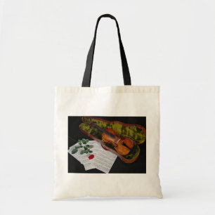 Tote Bag Violon et rose rouge sur l'arrière - plan noir
