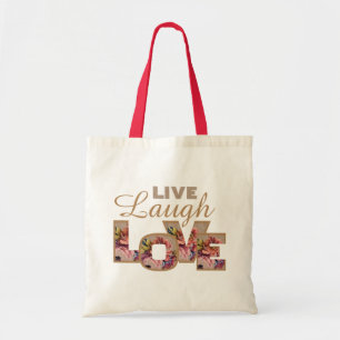 Tote Bag Vis, Rire, Aimer Lettres Florales Rustiques