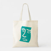 Tote Bag Visage Abstrait Moderne Art Linéaire Sarcelle (Dos)