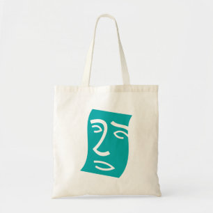 Tote Bag Visage Abstrait Moderne Art Linéaire Sarcelle