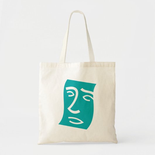 Tote Bag Visage Abstrait Moderne Art Linéaire Sarcelle (Devant)