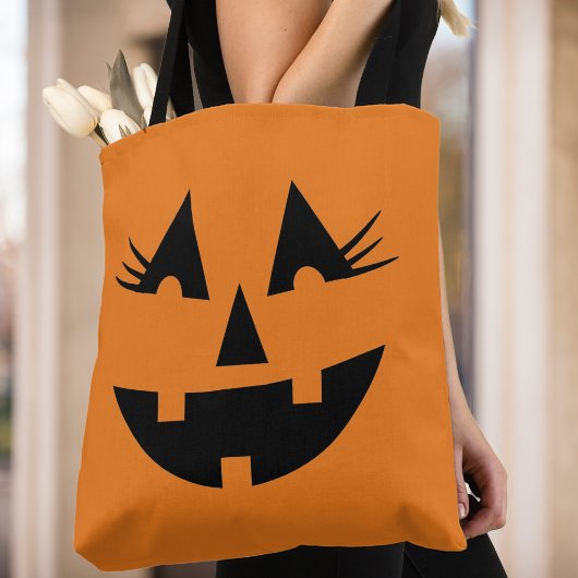 Tote Bag Visage Citrouille Halloween Girly Jack-O-Lantern