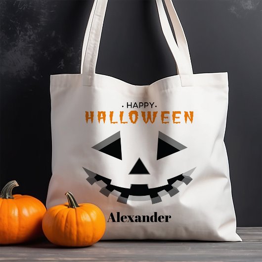 Tote Bag Visage citrouille Joyeux Halloween Trick ou Treat