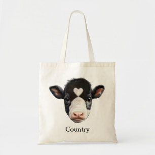 Tote Bag Visage de vache noir et blanc de campagne