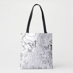 Tote Bag Visages de dessin de trait pour femmes