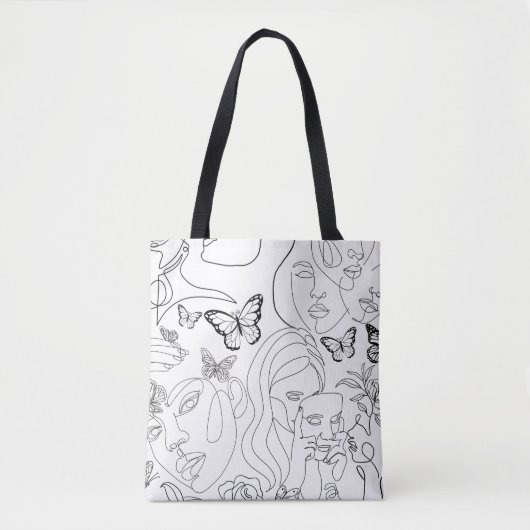 Tote Bag Visages de dessin de trait pour femmes (Devant)
