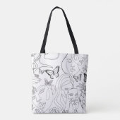 Tote Bag Visages de dessin de trait pour femmes (Dos)
