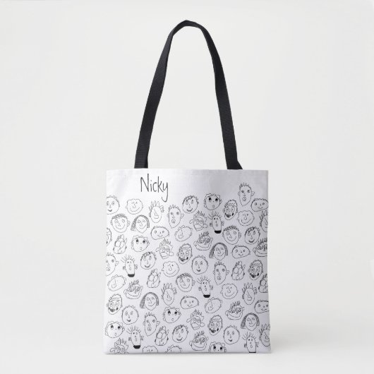 Tote Bag Visages Doodles personnalisés (Devant)