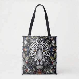 Tote Bag Vitrail Léopard noir et blanc