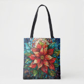 Tote Bag Vitraux de Noël Fleur rouge Poinsettia (Devant)