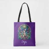 Tote Bag Vitre violet Whimsical Sardé Lapin de Pâques (Devant)