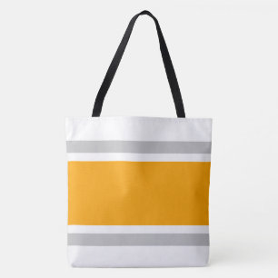Tote Bag Vives rayures de course orange jaune gris sur fond