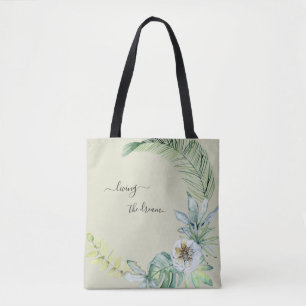 Tote Bag Vivre le rêve Tropical Foliage Beige