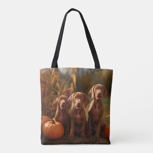 Tote Bag Vizsla Chiot Automne Citrouille délice (Dos)