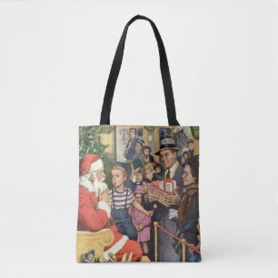Tote Bag Vœu de Noël vintage, garçon sur les genoux du Père