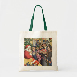 Tote Bag Vœu de Noël vintage, garçon sur les genoux du Père