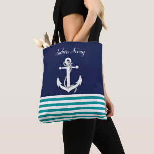 Tote Bag Voilier blanc nautique/ancre loin/marine/aqua bleu