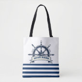 Tote Bag Volant de Bateau Naulique, Rayures Blanches et Ble (Devant)