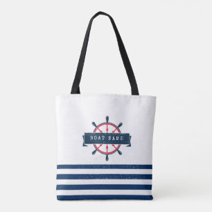 Tote Bag Volant de bateau nautique, rayures bleu marine