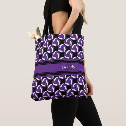 Tote Bag Volley violet, noir et blanc | Personnaliser (De près)