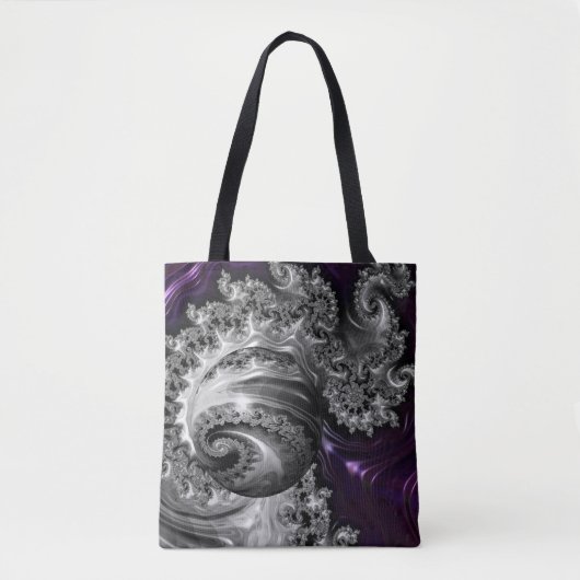 Tote Bag Vortex fractal argenté et pourpre (Devant)
