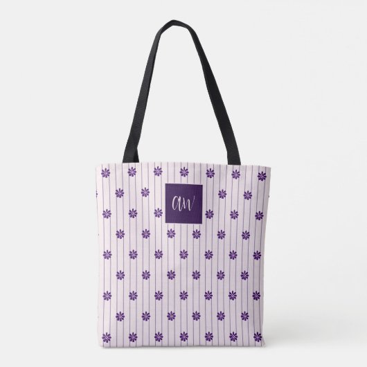 Tote Bag Vos Initiales Violet, Bleu Tirages Violet Fleurs (Dos)