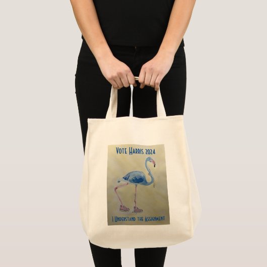 Tote Bag Vote Harris 2024 Flamant rose bleu avec Pearls Fou (Devant (produit))