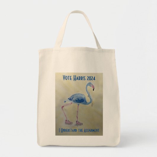 Tote Bag Vote Harris 2024 Flamant rose bleu avec Pearls Fou (Devant)