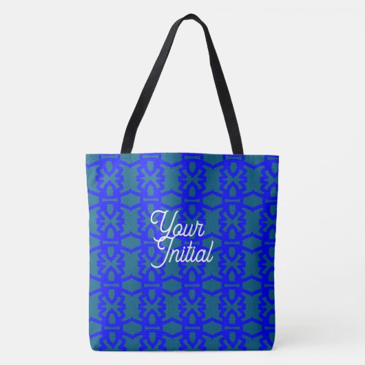 Tote Bag Votre design entrelacé bleu et sarcelle initial (Devant)