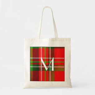 Tote Bag Votre initiale - motif de tartan de Noël