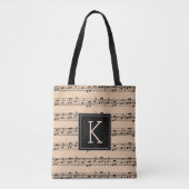 Tote Bag Votre initiale | Notes musicales (Devant)